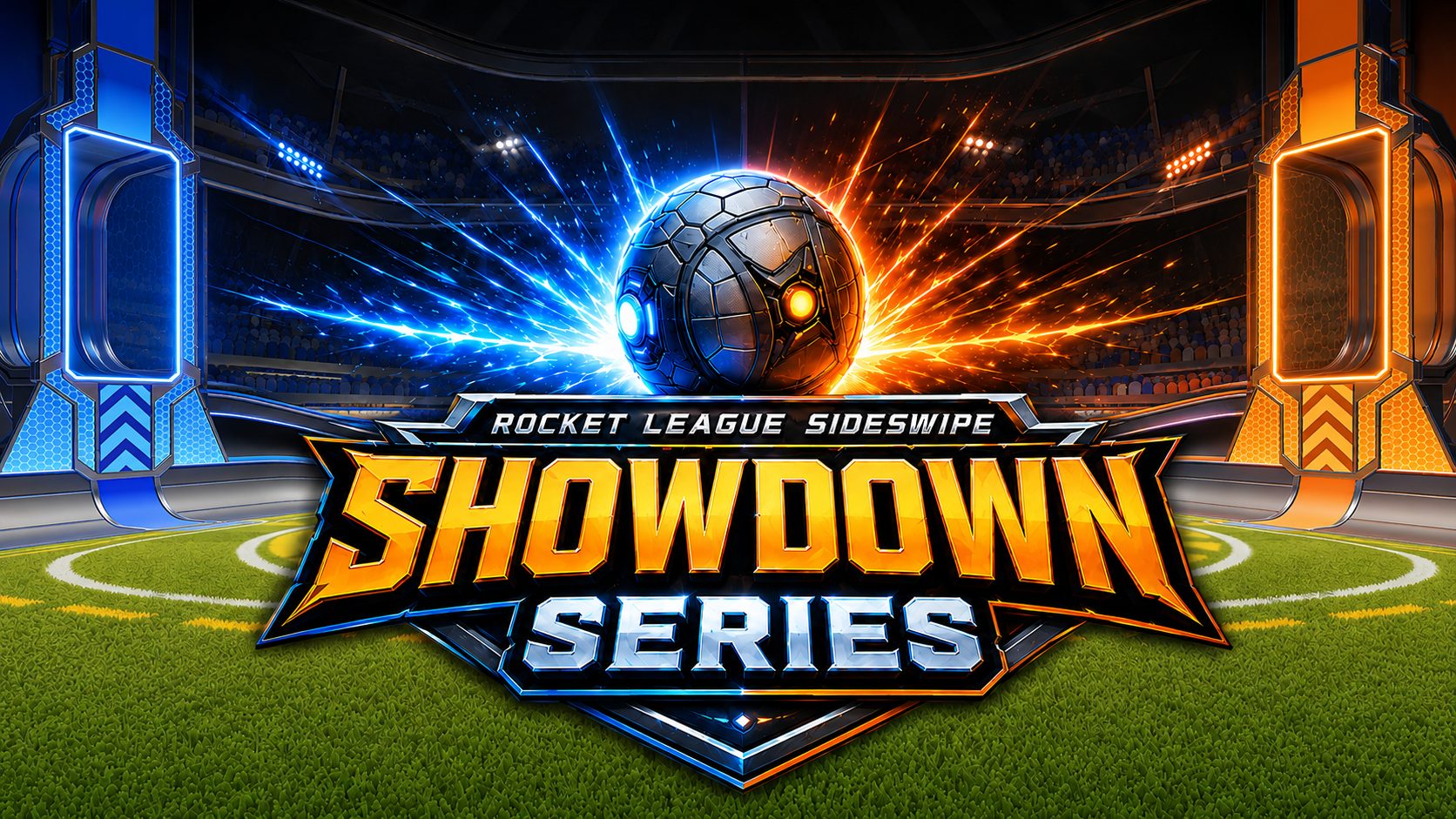 Rocket League Sideswipe Showdown Series logo in a blue and orange arena